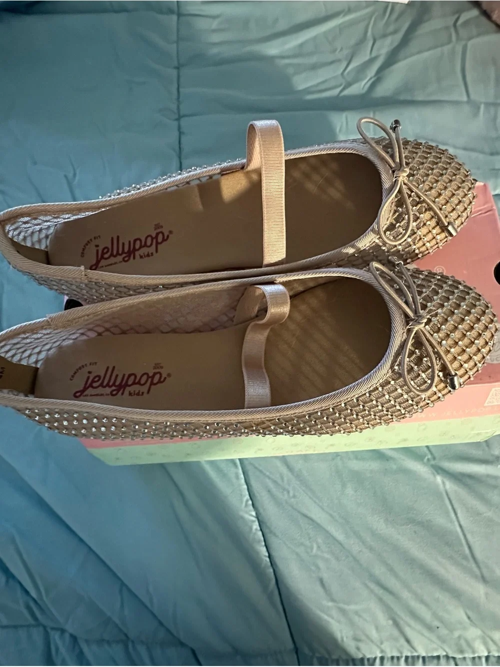 Jellypop Champagne Glitter Ballet Flats with Mary Jane Strap